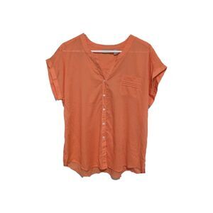 Chico's Orange Eyelet Trim Short Sleeve BF Shirt Blouse Womens 2 M/L Cotton